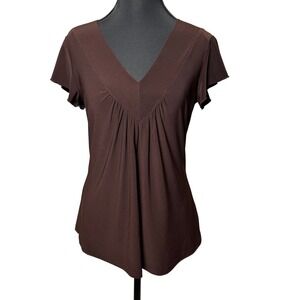 Vintage Suzie V-Neck Soft Draping Satin Brown Y2K Flutter Sleeve Blouse Women S